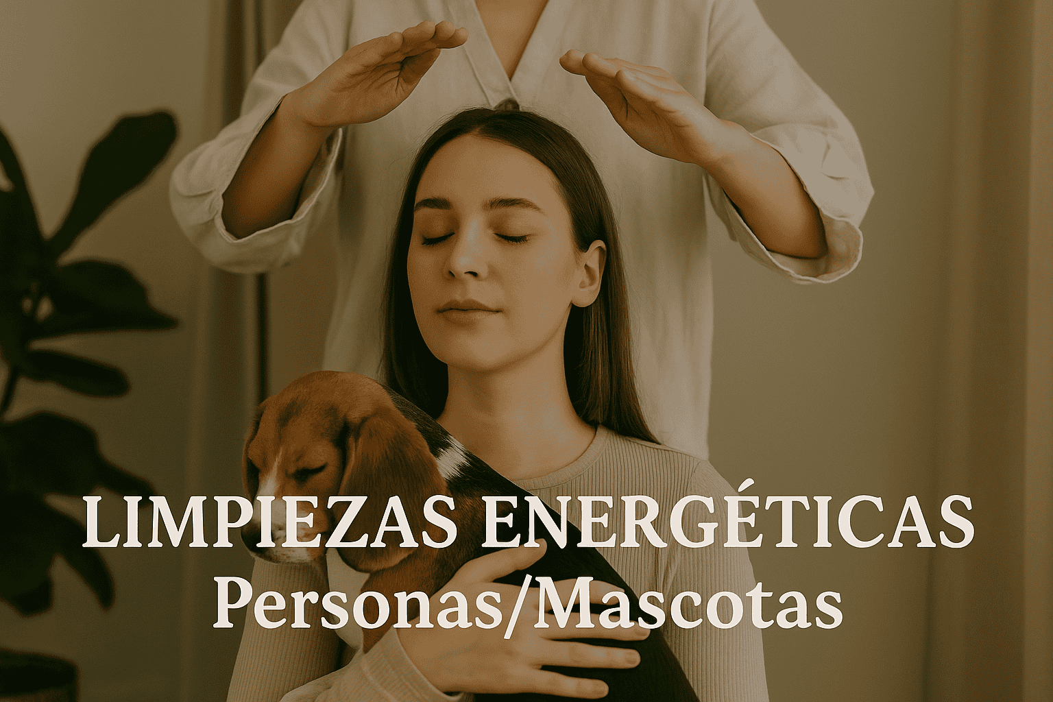 Limpiezas energéticas para personas y mascotas | EON Barcelona y online Sesión de limpieza energética a una mujer con su perro en brazos, símbolo de armonización del campo energético en personas y mascotas.