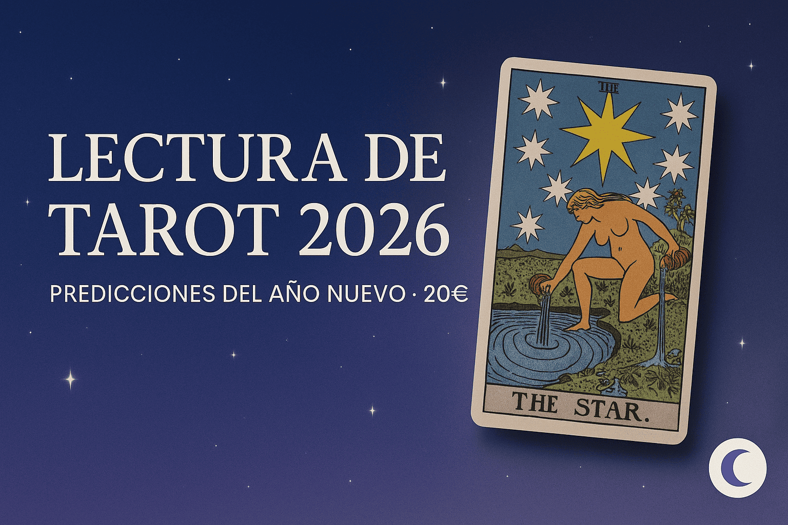 Banner promocional de la lectura de tarot 2026 con tirada astrológica y predicciones del año nuevo por 20€