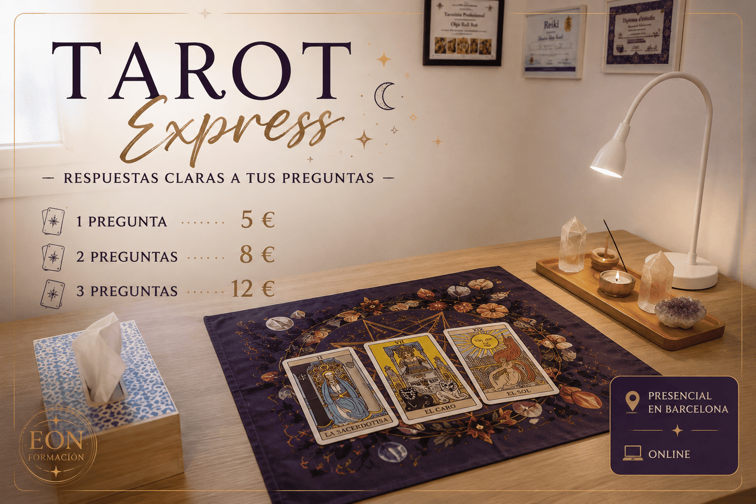 Tarot Express para preguntas concretas de Tarot en EON Formación Barcelona y online
