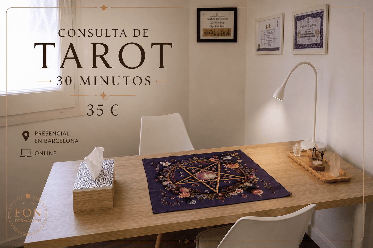 Consulta de Tarot de 30 minutos presencial en Barcelona y online en EON Formación