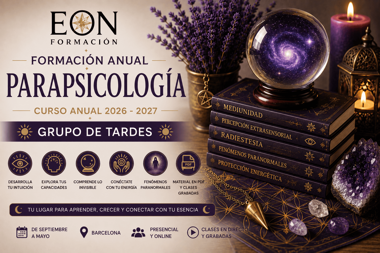 CURSO ANUAL DE PARAPSICOLOGÍA 2026–2027 TARDES | AULA VIRTUAL
