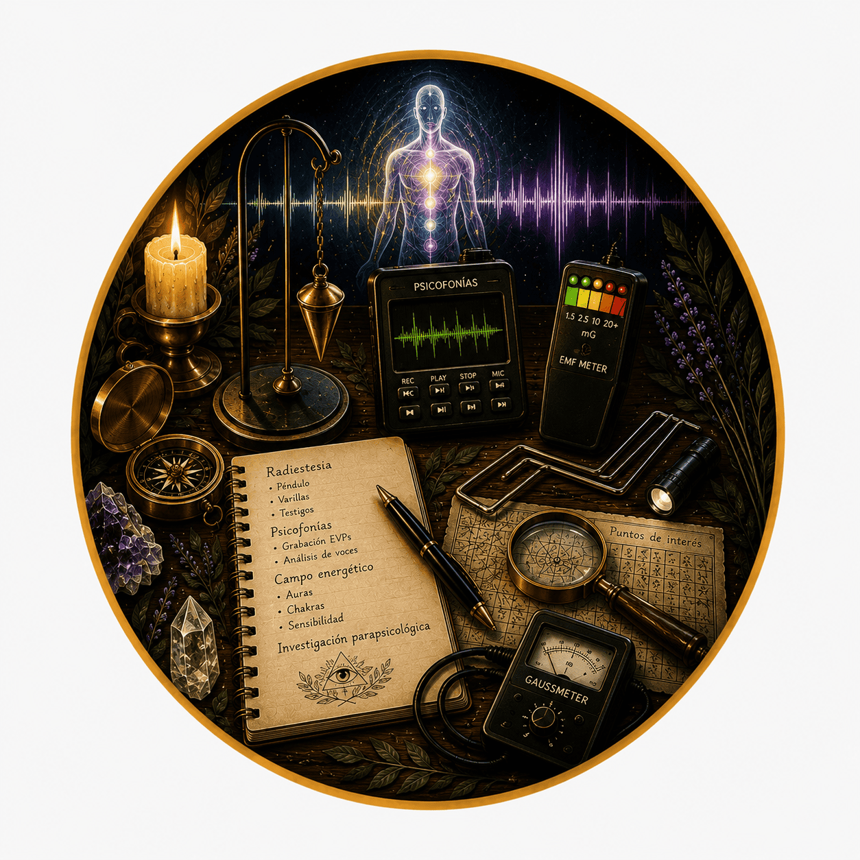 Icono sobre investigación parapsicológica, geobiología, criptozoología y ufología del curso de Parapsicología de EON Formación.